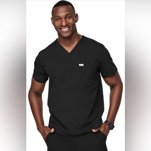 FIGS Leon Scrub Top for Men 3 Pockets Large Black V-Neck